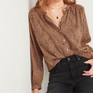 Old Navy Leopard Button-Down Long Sleeve Oversized Blouse Women's Large